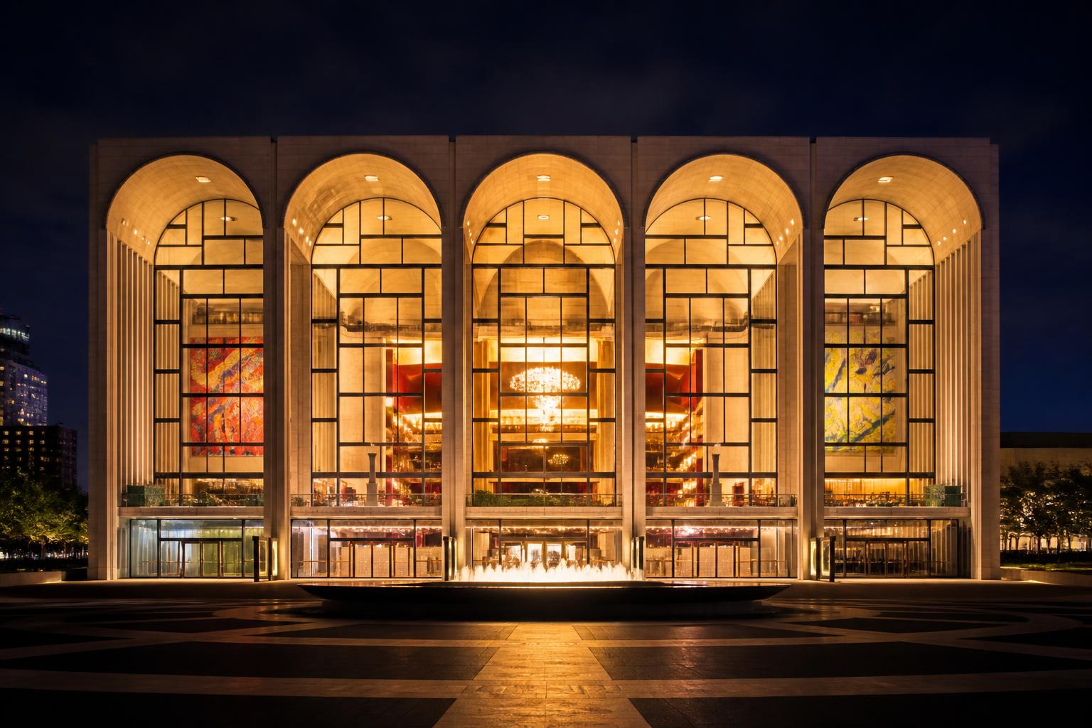 Illuminated performing arts theater at night