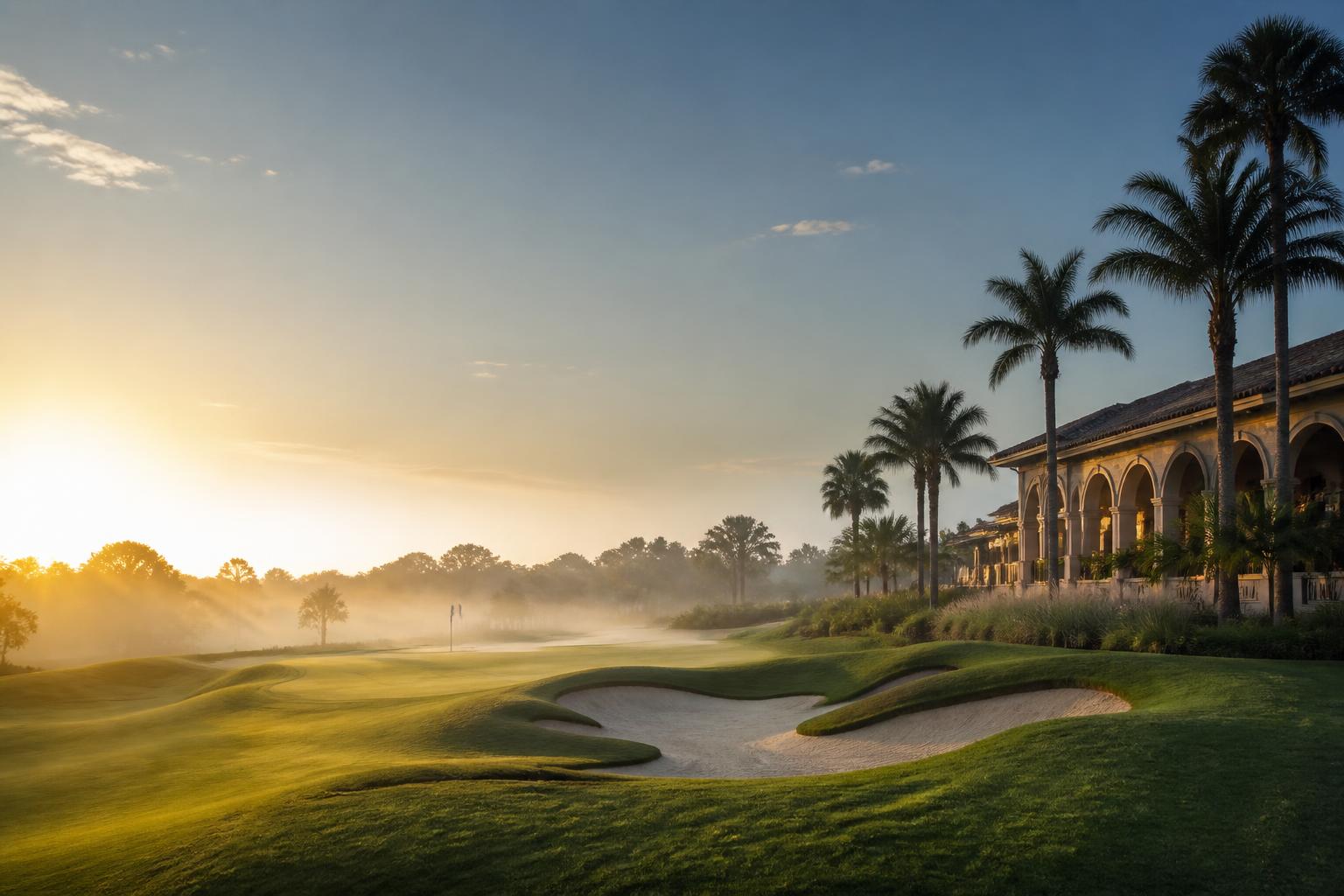 Championship golf course in Florida at sunrise